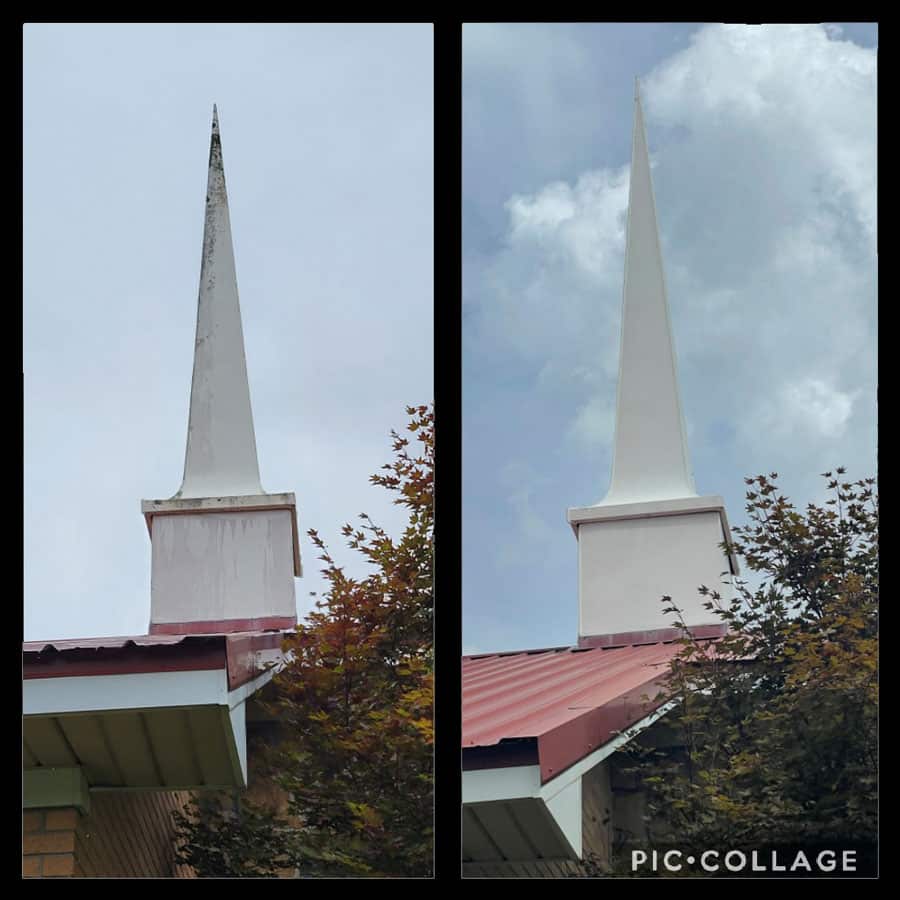 Before and after church steeple